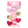 Claire's Club Glitter Heart Snap Hair Clips for Girls, Multicolor, Snap Clips, 6 Pack