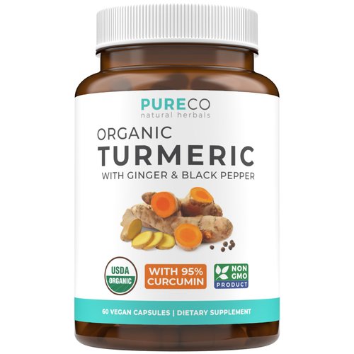 USDA Organic Turmeric Curcumin with Black Pepper and Ginger (2 Month Supply) Joint Support Supplement with Tumeric and Ginger Root Powder - Organic Turmeric Supplement - 60 Vegan Capsules (No Pills)