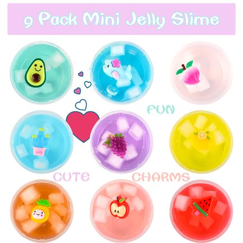 Jelly Cube Clear Slime Kit 9 Pack for Kids, Crunchy Slime, Stress Relief Toy, Party Favors for Girl Boys 6 7 8 9 10 11 12
