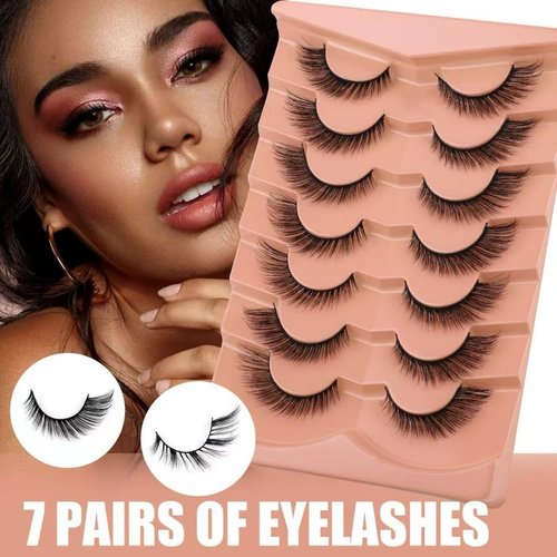 7 Pairs False Eyelashes Wispy Lashes Natural Look Fake Eyelashes Cat Eye Lashes Mink Fluffy Strip False Lashes Fox Eye Lashes Pack