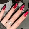 Red Press on Nails Medium Coffin Fake Nails Wine Red Cat Eye Fake Nails Christmas Nails Glue on Nails Glossy Acrylic Full Cover Nails Stick on Nails for Women Manicure Nail Art