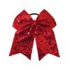 New "FANCY SEQUIN Red" Cheer Bow Pony Tail 7 Inch Girls Hair Bows Cheerleading Dance Practice Football Games Competition School Uniform Christmas Valentine's Day Birthday Holiday Grosgrain Ribbon