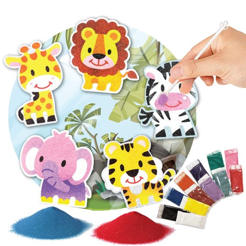 VHALE Peel and Stick Magnetic Sand Art Board, 5 MDF Sand Art Sets with Non Scratch Magnets, Peel, Sprinkle and Stick Designs, 12 Sand Colors, Fridge Decor, Kids Party Favors (Animal)
