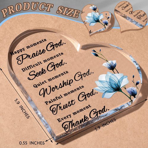 Yulejo Christian Bible Verses Decor Christian Gift for Woman Prayers Religious Gift Inspirational Gift Scripture Decorative Signs Motivational Gift Plaques Table Decor(Blue Flower)