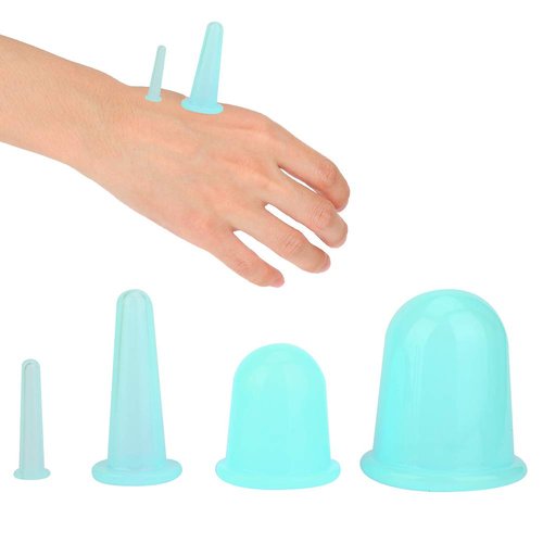 4pcs Silicone Gel Facial Cupping Set,Vacuum Massage Cup Kit,Vaccum Facial Massager Cupping Cup Face Lifting Firming Care for Body Face Neck Back Eye(Green)