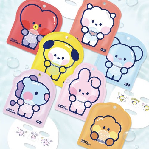 BT21 Minini Essence Full Face Facial Mask Sheet - Ampoule type essence for all skin conditions. Nature Made Fresh Packaging Korean Face Mask 7 types of skin care for each character (MANG)