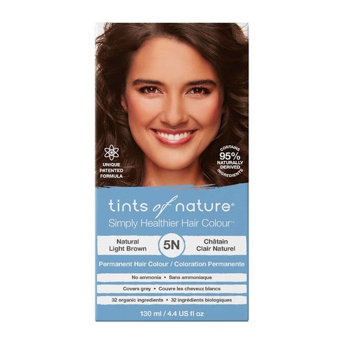 Tints of Nature 5N Natural Light Brown Permanent Hair Dye, Nourishes Hair and Covers Greys, Ammon...