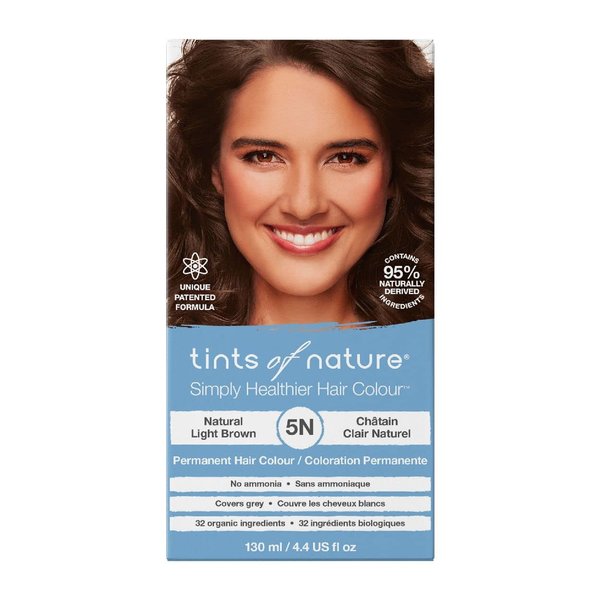 Tints of Nature 5N Natural Light Brown Permanent Hair Dye, Nourishes Hair and Covers Greys, Ammonia-Free, 130ml