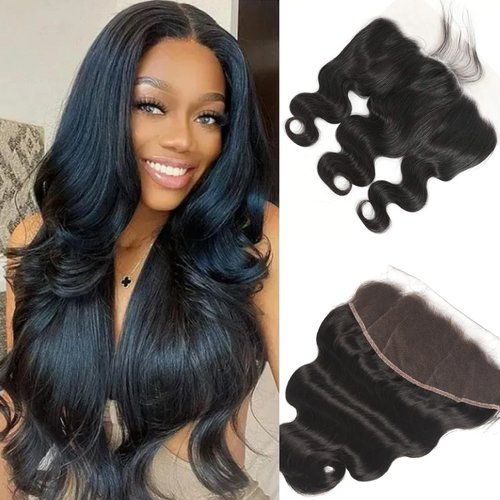 13x4 HD Transparent Lace Closure Human Hair,Body Wave Hd Invisible Lace Closure Virgin Human Hair Pre Bleacked Knots with Baby Hair Ear To Ear 13x4 Clear Film Lace Closure Natural Hairline Black Color