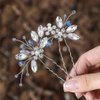 Jeairts Flower Rhinestone Hair Pins Pearl Bridal Hair Pieces Headwear Blue Beads Wedding Headpiece Hair Dress Crystal Hair Accessories for Brides and Bridesmaids