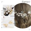 Campsis Bridal Wedding Hair Comb Silver Flower Rhinestone Sparkly Crystal Bride Leaf Side Combs Pearl Hair Accessories for Women and Girls (Gold)