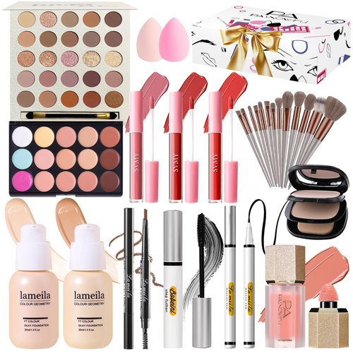 Makeup Kit for Women, Makeup Full Kit for Beginners Teens Girls, Makeup Bundle Include 25 Colors Matte & Shimmer Eyeshadow Palettes, Blush Palette, Lip Gloss Set