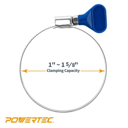 POWERTEC 70247 1-1/2 Inch Stainless Steel Thumb Screw Clamps, Adjustable Key Hose Clamps for Pool Hose for Above Ground Pools and PVC Tubing, Pipe Clamp, Worm Gear Clamp, 5 pack
