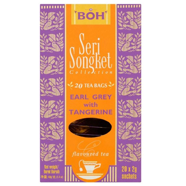BOH Seri Songket Malaysia Assorted Flavour 20 Teabags Earl Grey with Tangerine/Lychee with Rose/Lime and Ginger/Mango/Passion Fruit/Lemon with Mandarin (Earl Grey with Tangerine)