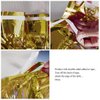 PUZINE 2 Pack Metallic Foil Fringe Table Skirt Tinsel Party Table Skirt Banner for Parade Floats Mardi Gras Party Decoration（L108 inH 29in） (Gold, 2pack)