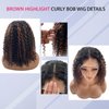Curly Bob Wig Human Hair Pre Plucked Highlight Brown Curly Bob 13x4 HD Lace Frontal Wigs Free Part Glueless Deep Wave Highlight Wigs Black and Brown Ombre Curly Human Hair Bob Wigs for Black Women