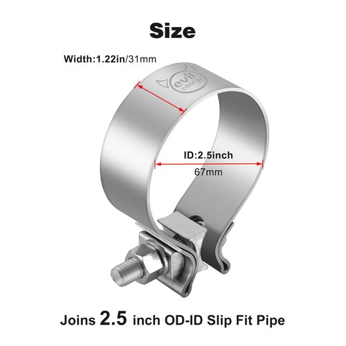 EVIL ENERGY 2.5 Inch Exhaust Clamp,2 1/2" Narrow Band Muffler Clamp Stainless Steel for Pipes,Mufflers,Catalytic Converters 2PCS