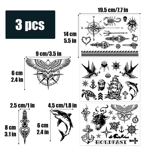 3sheets Temporary Tattoos for Adult Men Women Nautical Themed Temporary Tattoos for Hand Body Semi Permanent Tattoos Lasts for 1-2 Weeks