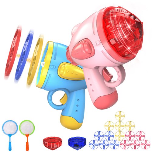 ledorr 2 in 1 Flying Disc Launcher Toys for Kids Flying Saucer and Gyro, Super Fun Outdoor Flying Toys for 3 4 5 6 7 8 Year Old Boys Girls, Gift for Kids