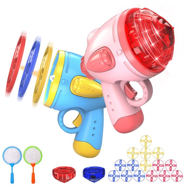 ledorr 2 in 1 Flying Disc Launcher Toys for Kids Flying Saucer and Gyro, Super Fun Outdoor Flying Toys for 3 4 5 6 7 8 Year Old Boys Girls, Gift for Kids