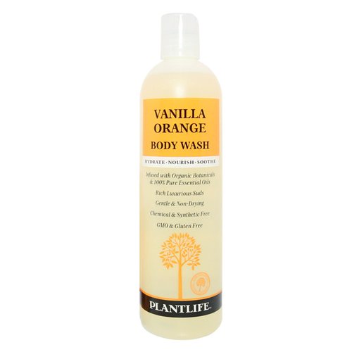 Plantlife Vanilla Orange Body Wash - GMO and Gluten Free Gentle and Moisturizing Body Wash That Contains Only Ingredients Straight from Nature - Made in the USA 14 oz