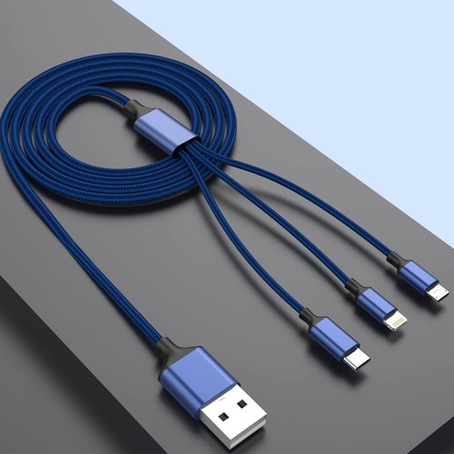 Multi Charging Cable, 6FT Multi Charger Cable Nylon Braided Universal 3 in 1 Charging Cable Multi USB Cable Fast Charging Cord with Lightning/Type-C/Micro Connectors for Cell Phones Tablets andMore