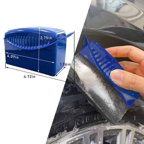 Dickno Tire Dressing Applicator, Car Tire Shine Dressing Applicator Pad with Lid, Auto Tire Wheel Waxing Polishing Sponge, Universal Wheel Shine Tool Accessories for Most Vehicles (Blue, Curved)