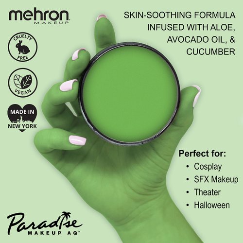Mehron Makeup Paradise Makeup AQ Pro Size | Stage & Screen, Face & Body Painting, Special FX, Beauty, Cosplay, and Halloween | Water Activated Face Paint & Body Paint 1.4 oz (40 g) (Light Green)