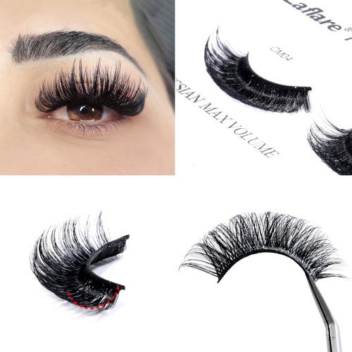Laflare 3D False Eyelashes Russian volume Strip Lashes | Fluffy, Wispy, Lightweight | Faux Mink Eyelashes Extension C Curl Wispy Handmade Soft Reusable 3 Packs Value Combo. (FCM04X3C)