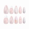 BABALAL Almond Press on Nails Medium Fake Nails White French Tip Glue on Nails 3d Texture Water Wave Acrylic Nails Cute Ball Sliver Chrome Heart Design 24Pcs Stiletto Manicure False Nails