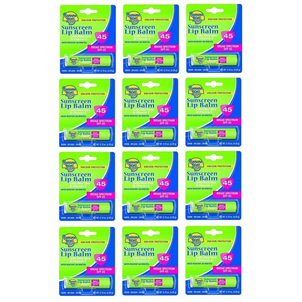 Banana Boat Spf#45 Lip Balm Sunscreen 0.15 Ounce (12 Pieces) Strip (4ml)