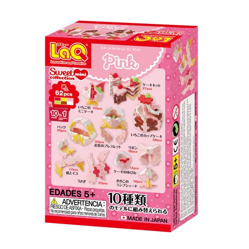 LaQ Sweet Collection Mini Pink | 62 Pieces | 10 Models | Age 5+ | Creative, Educational Construction Toy Block | Made in Japan