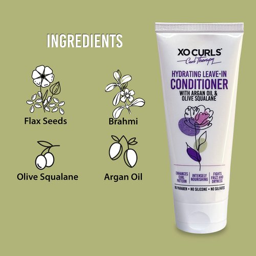 XO Curls Hydrating Leave-In Conditioner with Argan Oil & Olive Squalane 3.4 Fl Oz | No Silicone, No Sulfates, No Paraben | Conditioner | Argan Oil | Olive | Unisex Adult