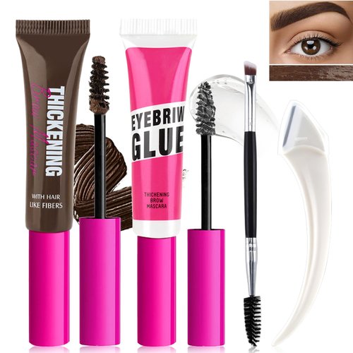 Jutqut Waterproof Tinted Brow Gel Kit-Brown Tint Thickening Eyebrow Mascara Gel & Clear Setting Brow Glue, Brow Lift Fast Sculpt, Extreme Hold Eyebrow Gel Long Lasting Eye Makeup for Women #07