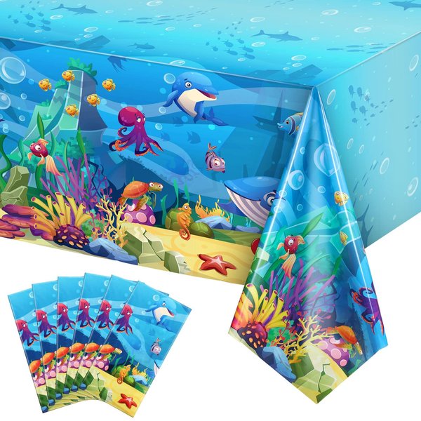 Tiamon 6 Pack Sea Party Tablecloth Ocean Animals Table Cover Underwater Creatures Tablecloth Ocean Sea Life Table Cover for Ocean Birthday Party Decoration, 54 x 108 Inch