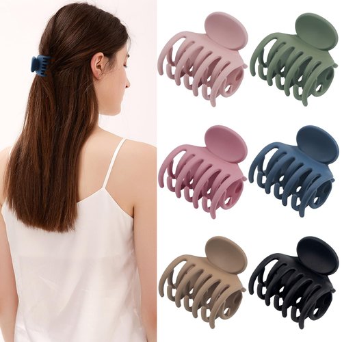 Medium Hair Clips for Thin Fine Hair, 1.5'' Small Claw Hair Clips for Women and Girls, Matte Double Row Jaw Clip Non Slip Hair Claw (6 pack)
