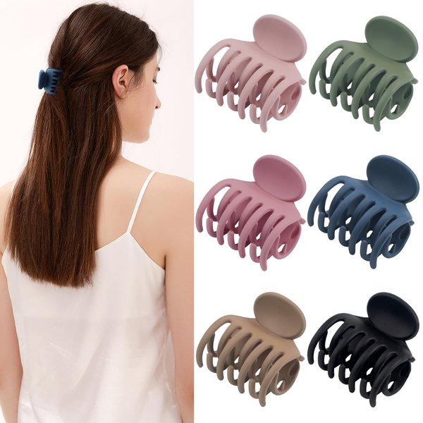 Medium Hair Clips for Thin Fine Hair, 1.5'' Small Claw Hair Clips for Women and Girls, Matte Double Row Jaw Clip Non Slip Hair Claw (6 pack)