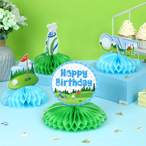 Fangleland 8 Pack Golf Honeycomb Centerpieces Golf 1st Birthday Party Decorations, Hole in One First Birthday Party Supplies for 1 Year Old Boys Sports Table Sign