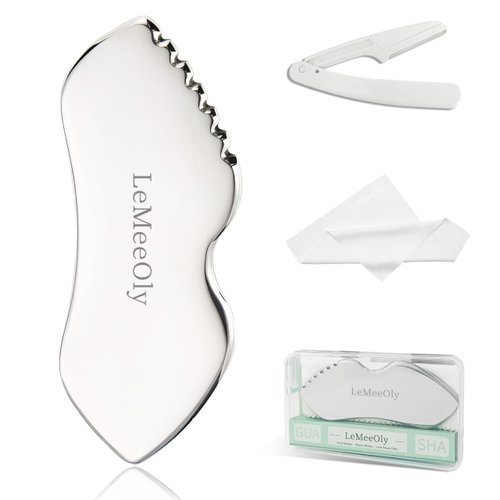 LeMeeOly Stainless Steel Gua Sha Facial Tools Metal GuaSha Tool for Face Neck, Detailer Gua Sha Lymphatic Drainage Face Massage Tool, Christmas Gift for Women