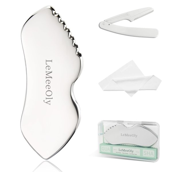 LeMeeOly Stainless Steel Gua Sha Facial Tools Metal GuaSha Tool for Face Neck, Detailer Gua Sha Lymphatic Drainage Face Massage Tool, Christmas Gift for Women