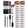 Eyebrow Stamp Stencil Kit-2 Colors One Step Brow Makeup Set with 1 Clear Eyebrow Setting Gel, 24 Brow Stencils, 1 Brush & 1 Razor, Long Lasting Waterproof Brow Makeup for women (Dark Brown & Black)