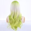 MAGQOO Green Wig for Women Girls Matcha Green Blonde Ombre Wig Long Wavy Green Ombre Blonde Wig with Bangs Synthetic Heat Resistant Halloween Cosplay Costume