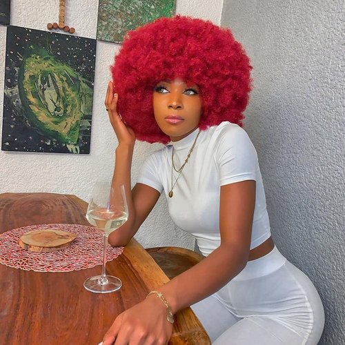 Dai Cloud Red Afro Wig for Black Women 70s Costume Wig Puff Short Curly Fluffy Soft Wigs Party Cosplay and Daily Hair wig
