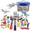 Playee Airport Playset Toy - Airplanes, Vehicles, Police Figures, Workers & Many More Accessories with Storage Bucket - Educational Gift for Kids (57 Piece, Matt Included)