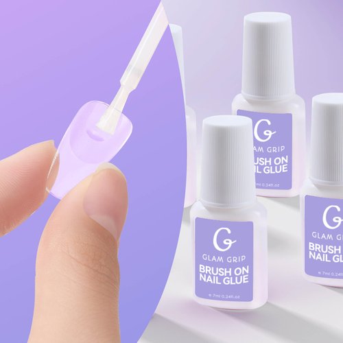 G GLAM GRIP Brush ON Nail Glue, 21ml in 3Pcs, Clear, MU002