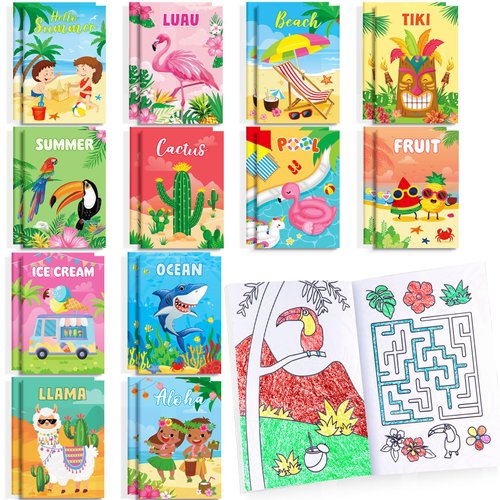 24 Pcs Summer Mini Coloring Books Birthday Party Favors Drawing Book Bulk for Kids Ocean Beach Flamingo Watermelon Fruit Pool Party Goodie Bag Gift Stuffer School Classroom Activity Supplies