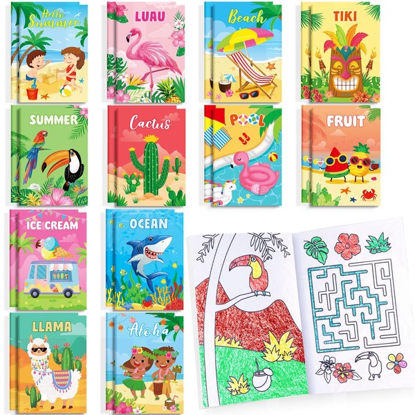 24 Pcs Summer Mini Coloring Books Birthday Party Favors Drawing Book Bulk for Kids Ocean Beach Flamingo Watermelon Fruit Pool Party Goodie Bag Gift Stuffer School Classroom Activity Supplies