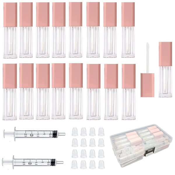 KaiLeQi Mini Lip Gloss Tubes Empty With Wand Diy Lipgloss Making Kit For Small Businesses Pink Cute Containers Empty Lip Balm Tubes（16PCS)