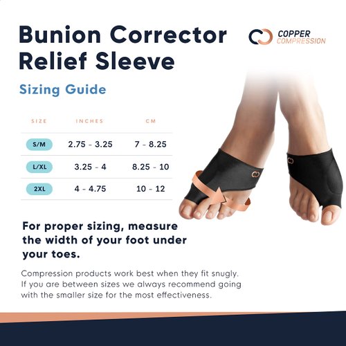 Copper Compression Bunion Corrector Relief Sleeve - Gel Cushion Pads - Copper Infused - Orthopedic Brace Big Toe Alignment - Hallux Valgus Relief - Straightener Spacer Fit for Women & Men - 1 Pair