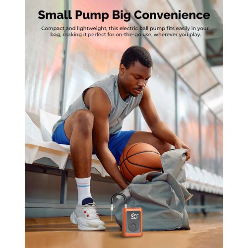 ETENWOLF P300 Plus Ball Pump, Electric Basketball Pump Inflation and Deflation, with 3200 mAh Rechargeable Battery, Air Pump for All Sports Balls,Vivid Orange
